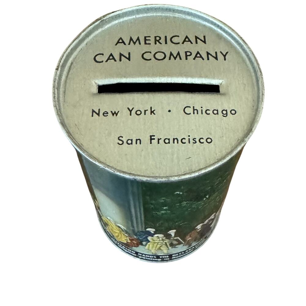 Vintage Tin Bank American Can Co Thomas Jefferson & Declaration of Independence